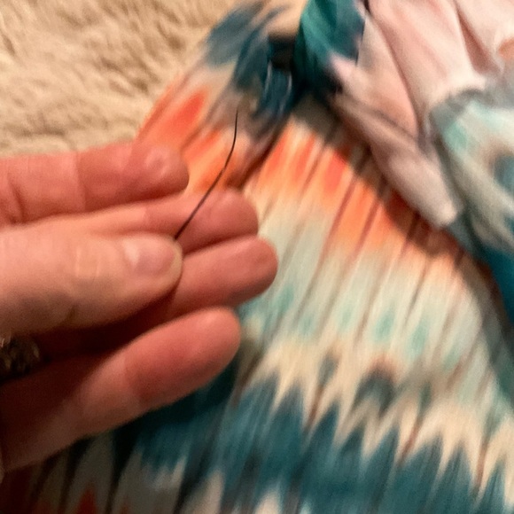 INC Women's Blouse Size Medium Long Sleeve Colorful Tie Neck Ruffle Elastic Wst - Picture 11 of 11